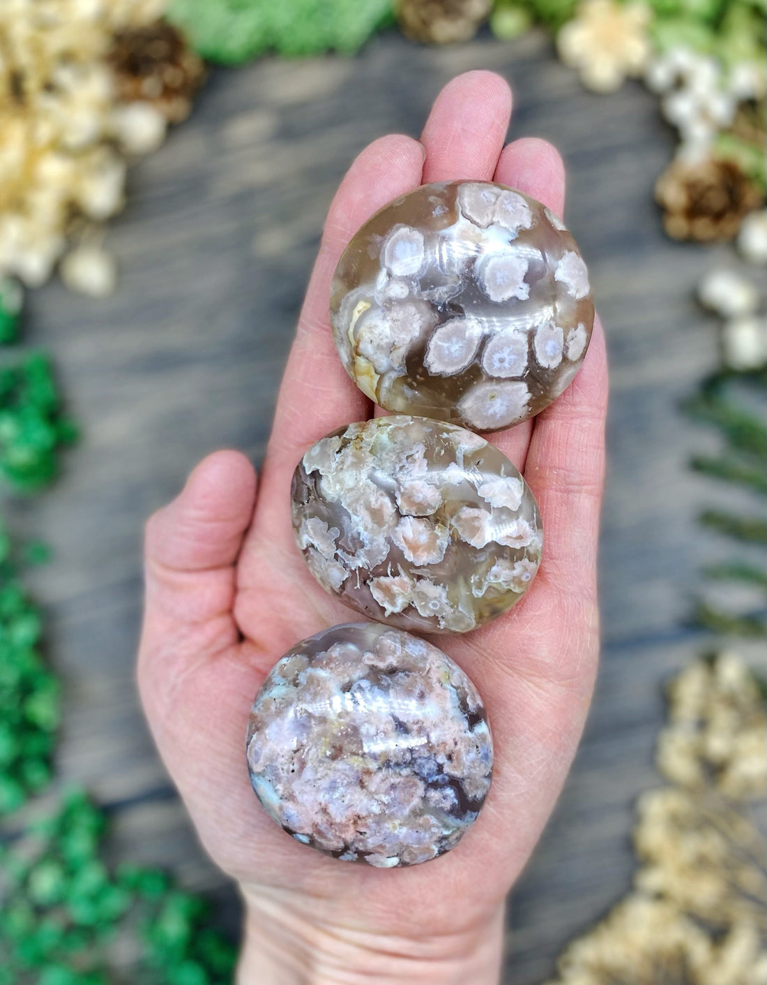 Flower Agate Palm Stone $24
