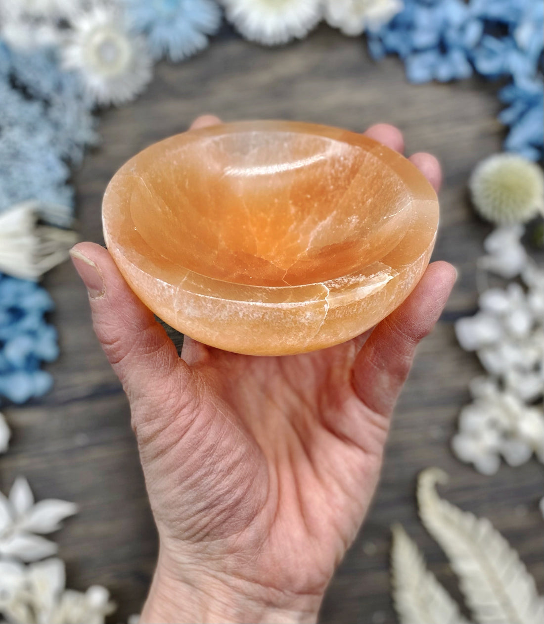 Orange Selenite Round Bowl Small