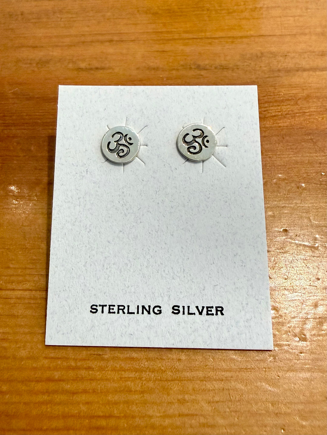 Om Round Silver Stud Earrings