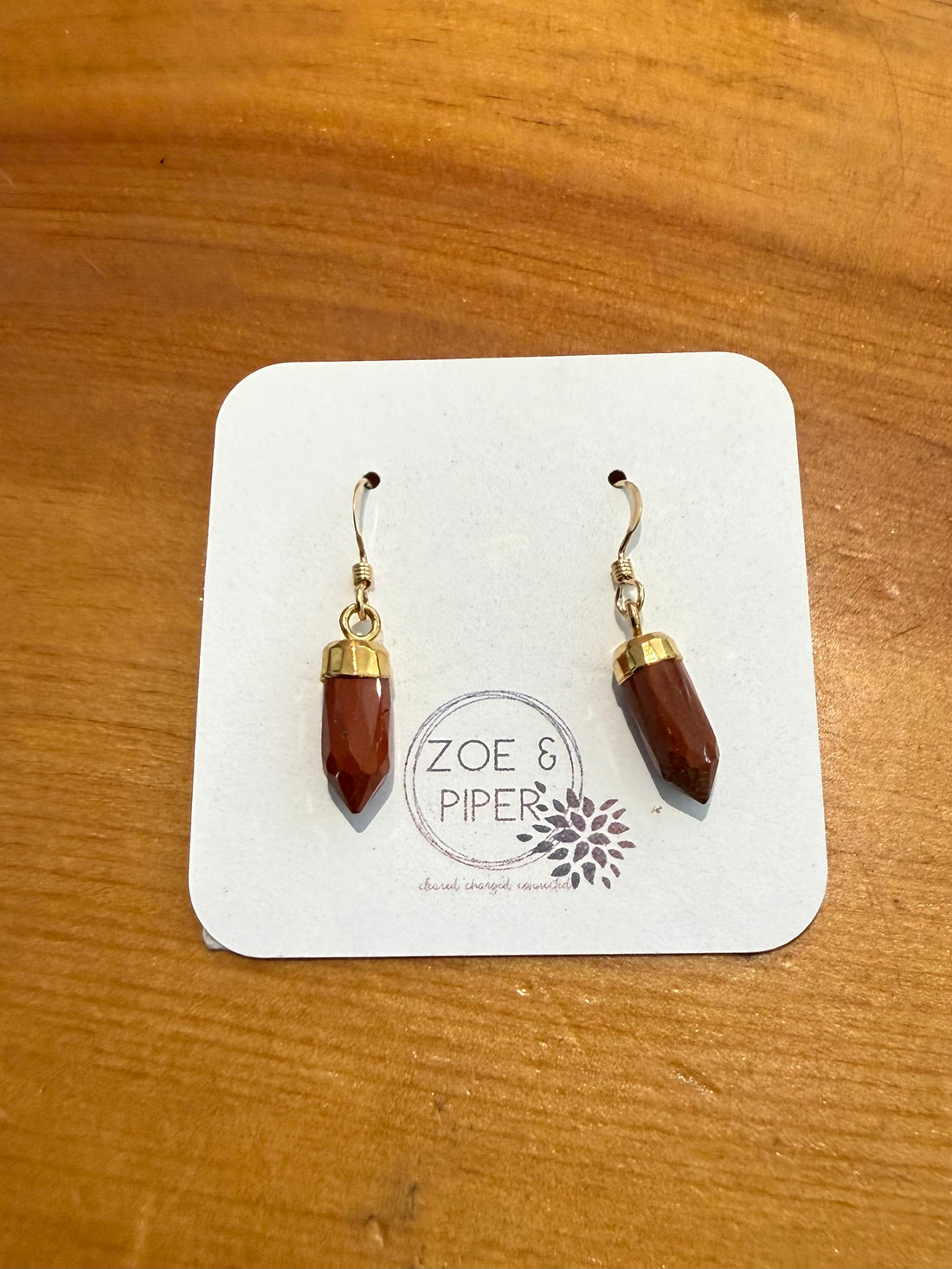 Gold Red Jasper Point Earrings