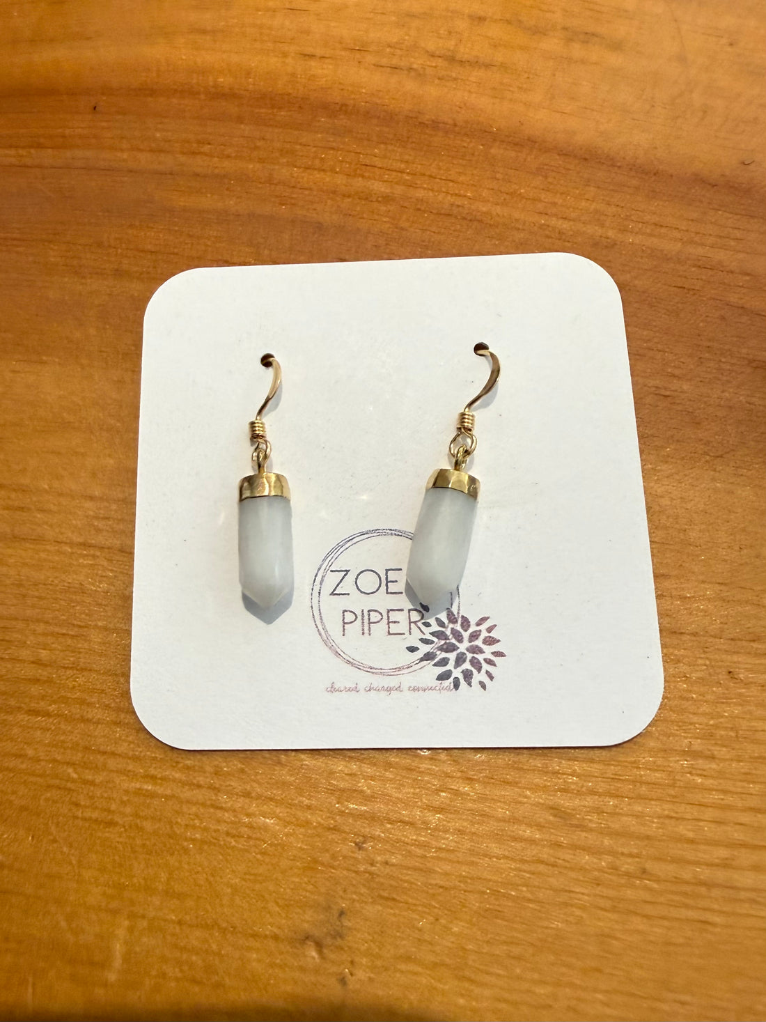 Gold Moonstone Point Earrings