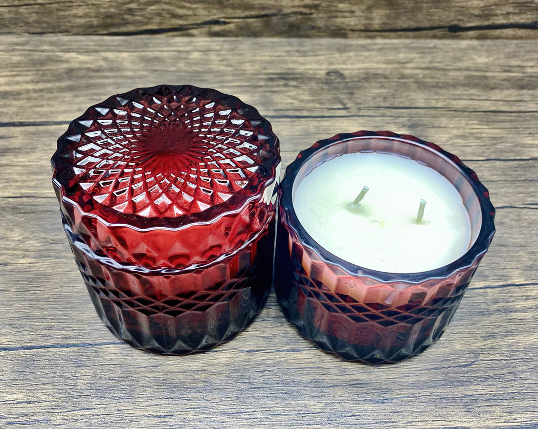 Vintage Crystal Candle Amber Cranberry