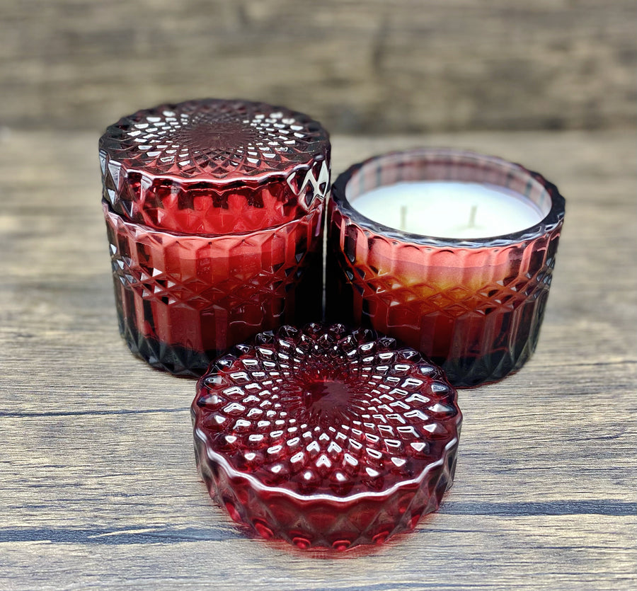 Vintage Crystal Candle Amber Cranberry