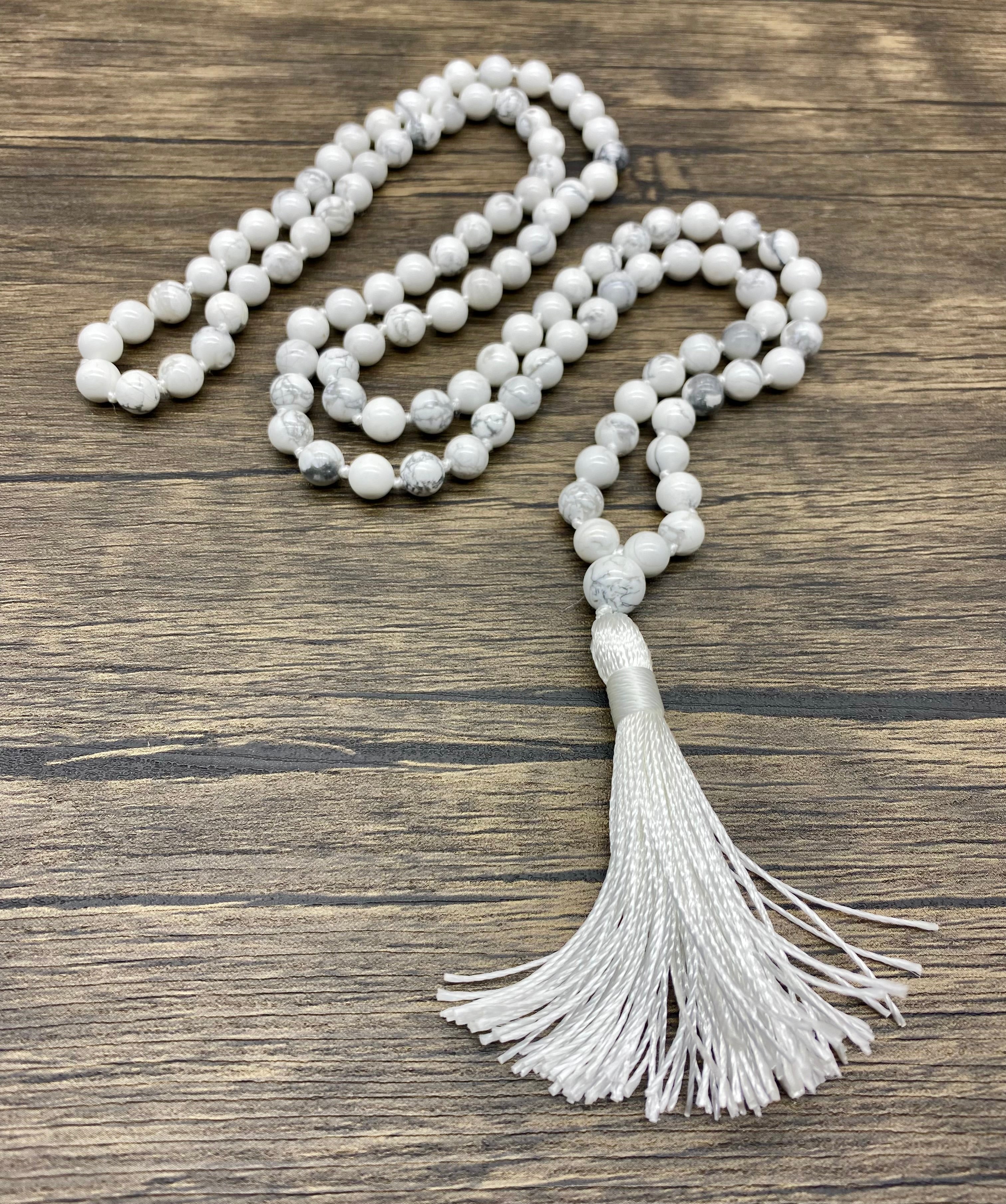 Howlite and onyx mala necklace, crystal mala bead necklace, hand made Japa  mala