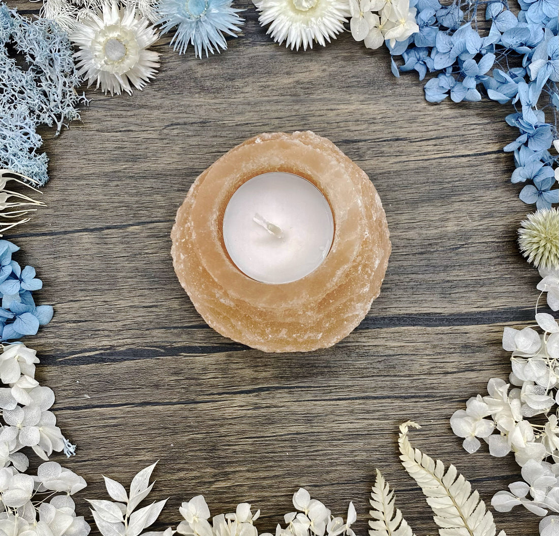 Orange Selenite Candle Holder