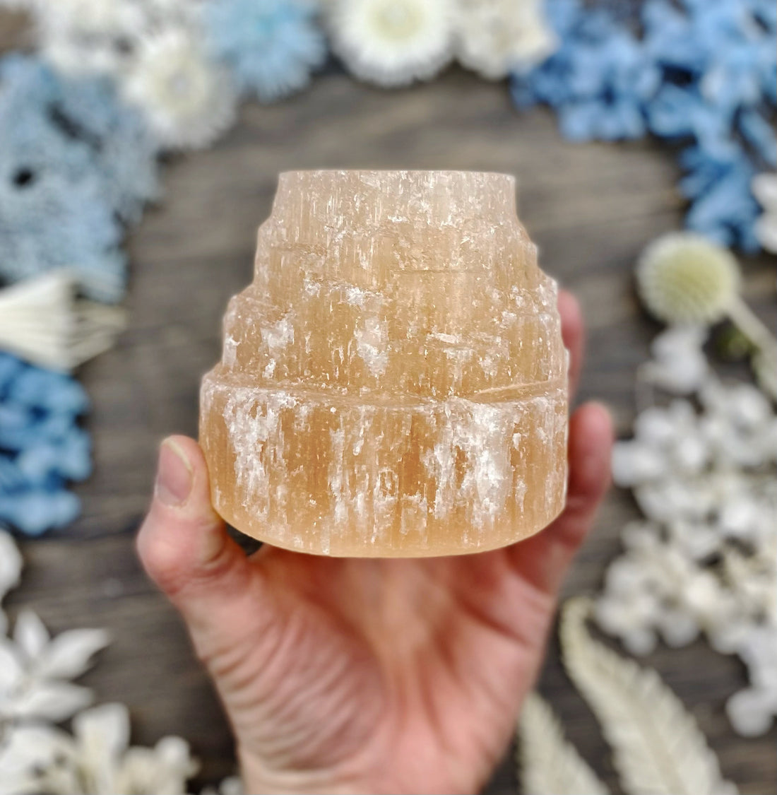 Orange Selenite Candle Holder