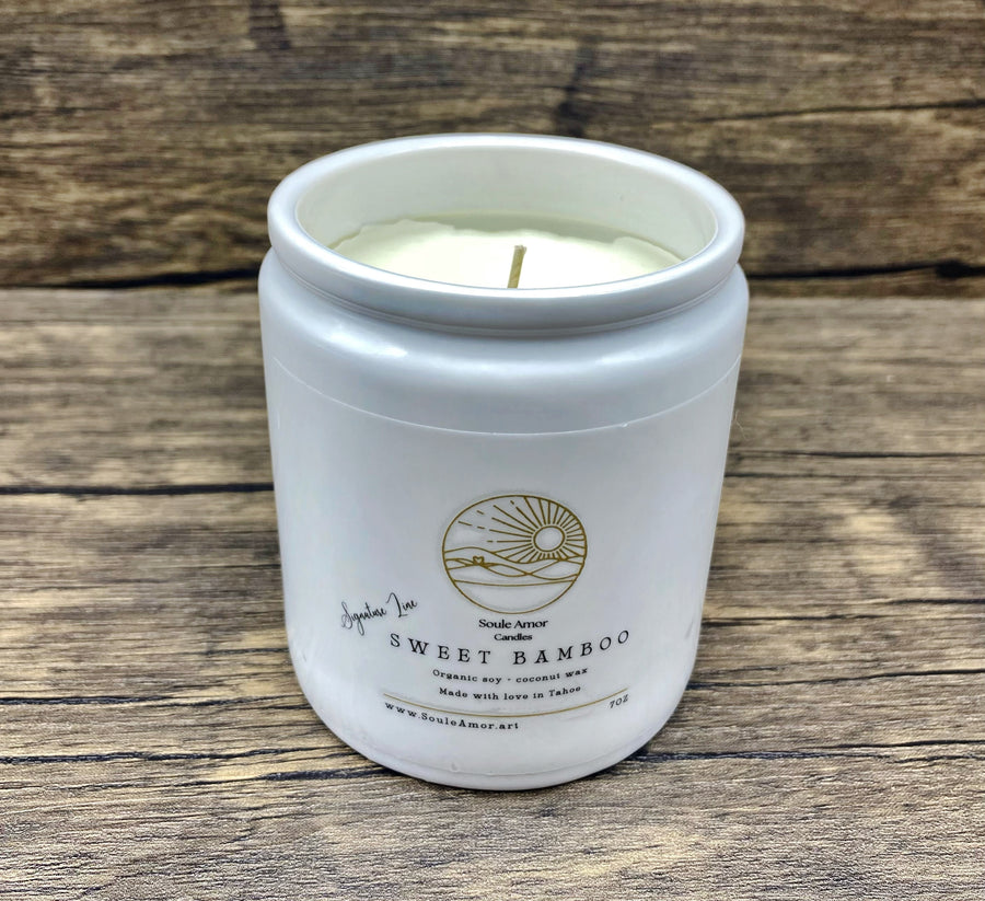 Sweet Bamboo White Ceramic Candle