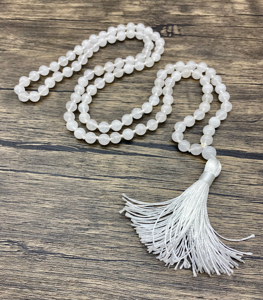 Mala 108 White Jade Knotted