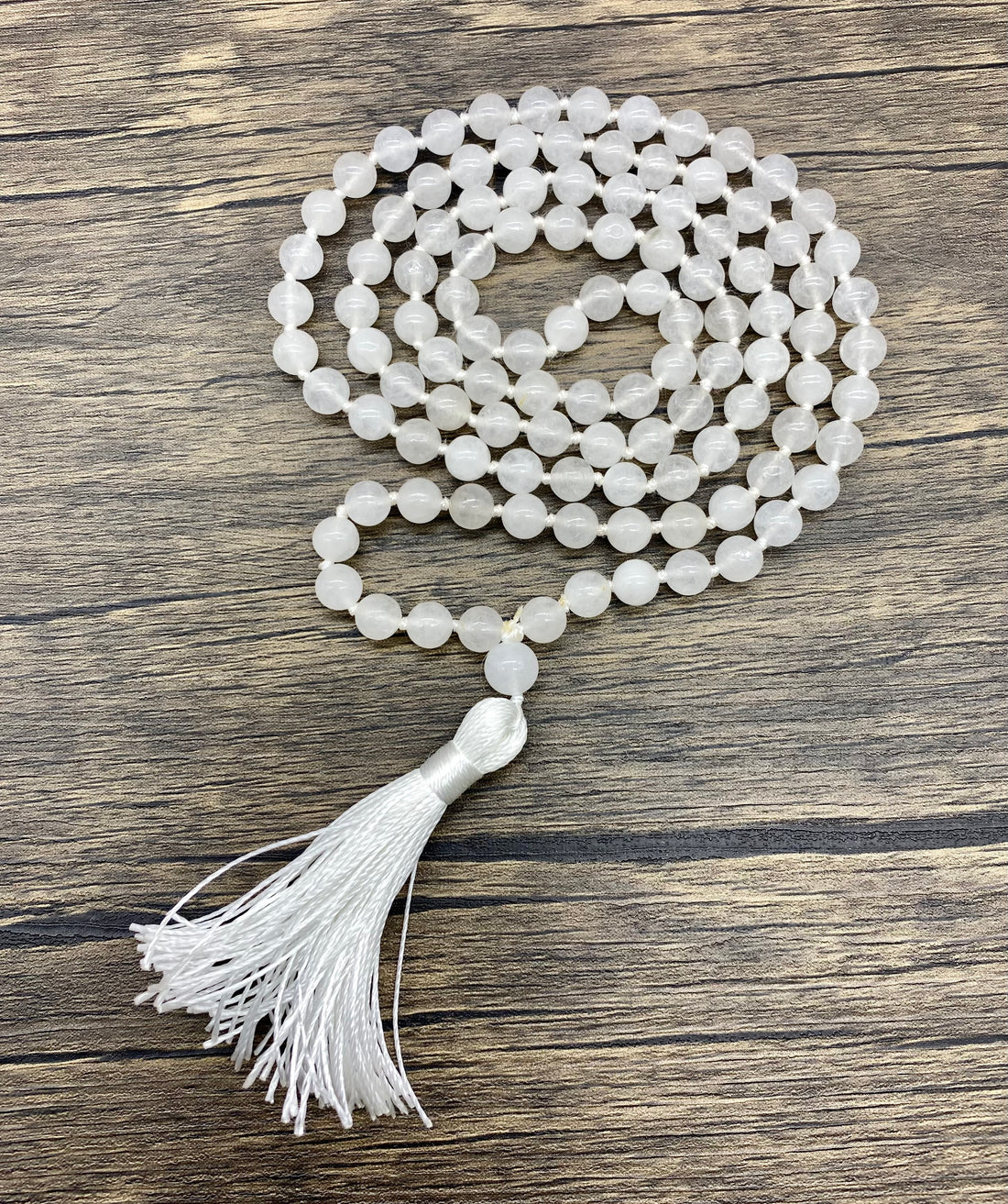 Mala 108 White Jade Knotted